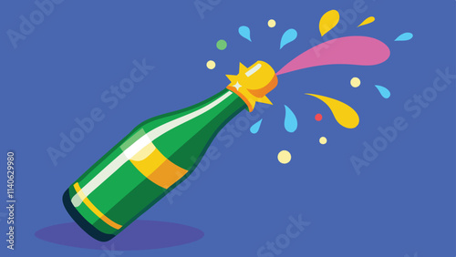 Champagne bottle exploding with colorful confetti and splashes in a joyful celebration