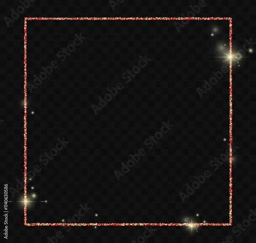 Hearts confetti made of gold and red glitter foil. Glowing frame Hearts Glitter for design for Valentine's Day, Women's Day.