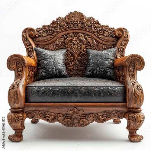 Ornate wooden chair showcasing intricate craftsmanship and classic design ele...