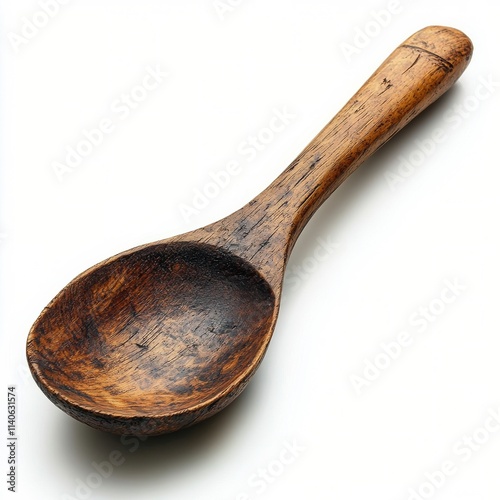 Handcrafted wooden spoon with rustic finish on a clean background
