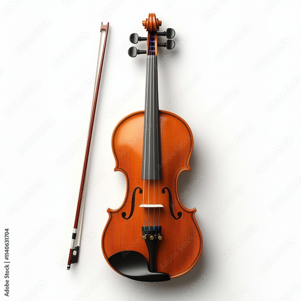 Fototapeta premium Violin and bow displayed on a plain background highlighting craftsmanship and elegance