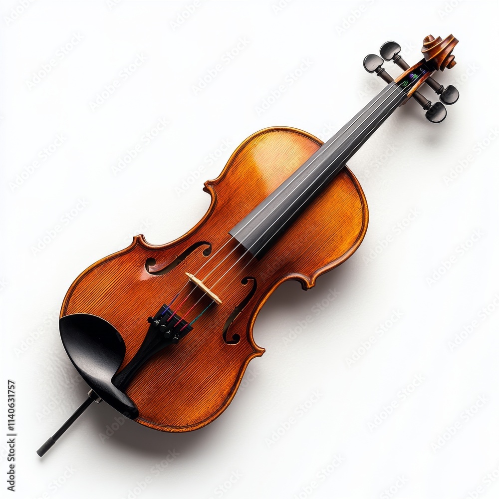 Fototapeta premium Violin and bow displayed on a plain background highlighting craftsmanship and elegance