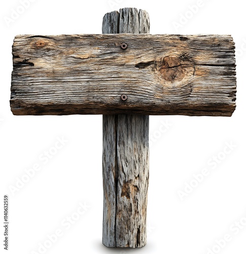 Weathered Wooden Signpost Blank Rustic Board photo