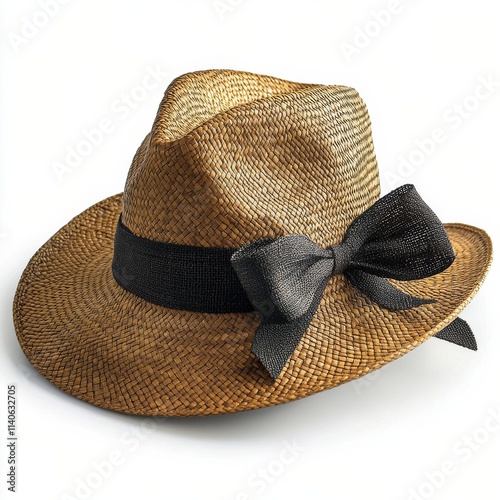 Stylish straw hat with a wide brim and elegant bow for summer outdoor occasions