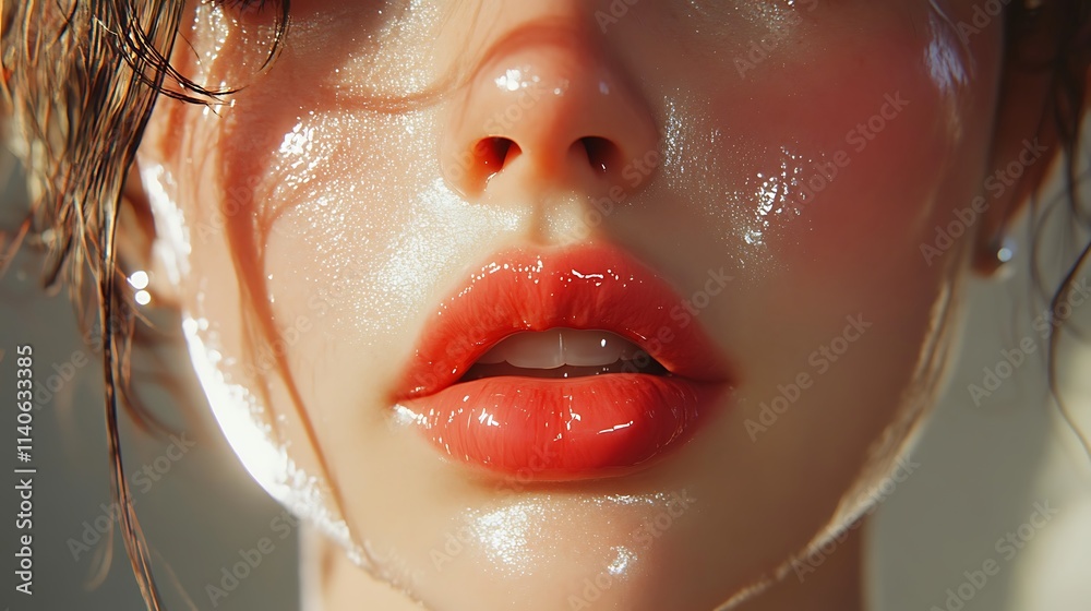Natural, hydrated lips in a dusty pink hue, glossy finish reflecting soft ambient light, shadows creating a gentle moody effect, ultra-realistic textures in sharp focus, Natural, hydrated lips in a dusty pink hue, glossy finish reflecting soft ambient light, shadows creating a gentle moody effect, ultra-realistic textures in sharp focus,