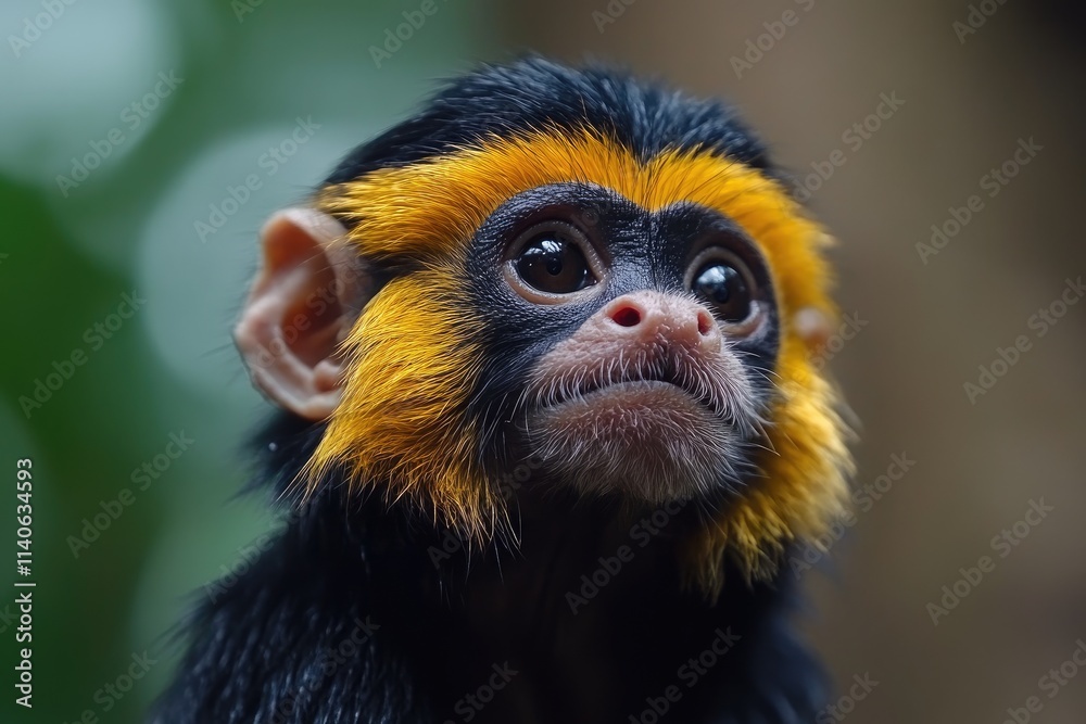 Fototapeta premium Portrait of a young golden-headed lion tamarin monkey observing its surroundings