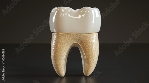 3D rendering of human tooth cross-section with enamel and root structure. Dental health concept. photo