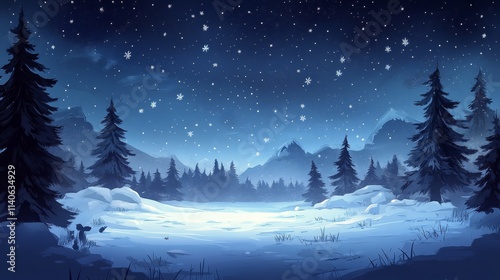 Snowy winding path through a tranquil forest in winter season