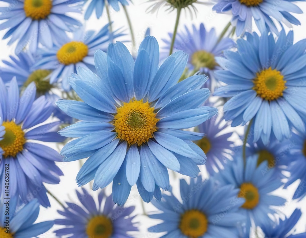 Fototapeta premium Delicate petals of bright blue chamomile flower isolated on white background, natural beauty, botanical