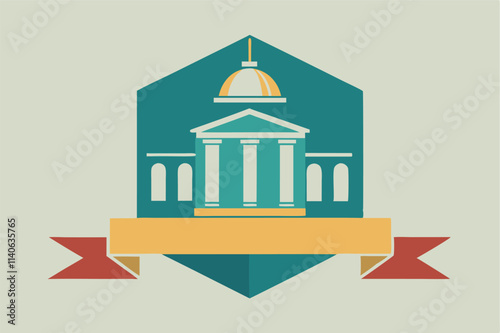 Modern vector illustration of a classical building with dome, set against a simple background, suitable for educational or governmental themes