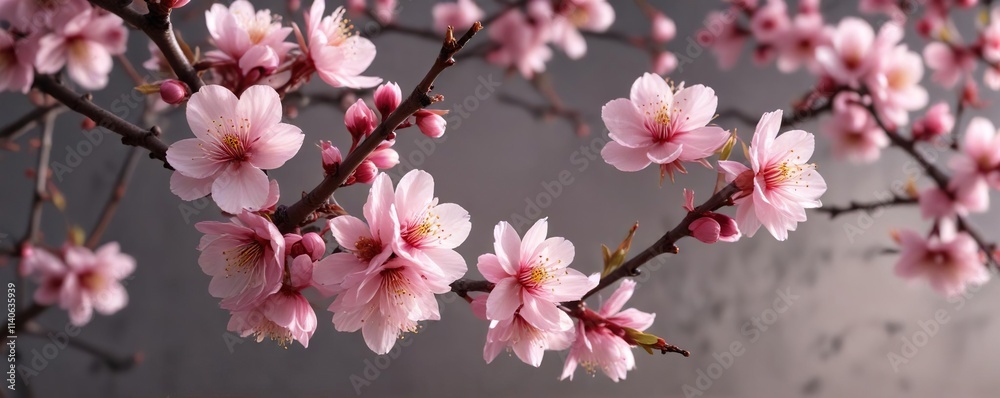 Obraz premium delicate pink petals unfurl on the cherry plum blossom branch , tree blooms, flowering trees