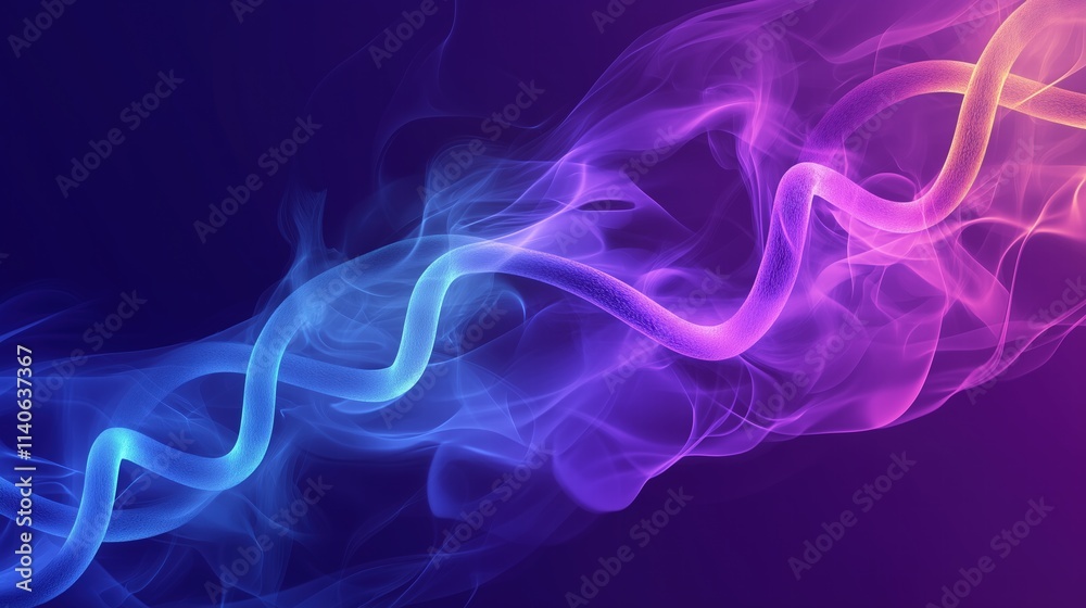Fototapeta premium Abstract glowing waves of blue and purple light on dark background. Futuristic energy, science concepts.