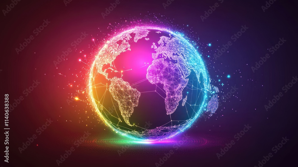 A futuristic representation of global connections, a globe surrounded by spinning holographic data points, sci-fi, high resolution, vibrant tones A futuristic representation of global connections, a globe surrounded by spinning holographic data points, sci-fi, high resolution, vibrant tones