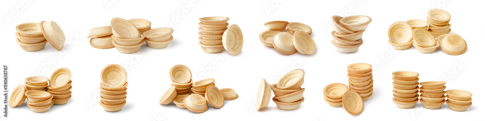 Set of crunchy tartlets on white background Set of crunchy tartlets on white background