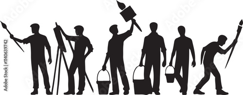 Painter silhouette vector art illustration. Painters vector icon.