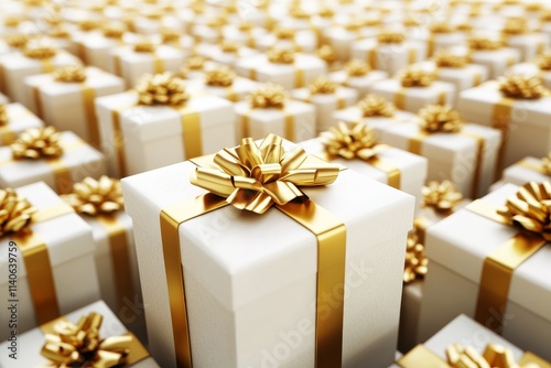 Surprise Awaits in a Sea of Shimmering White and Gold Gift Boxes Ready to Bring Joy During the Festive Season of Giving and Celebration