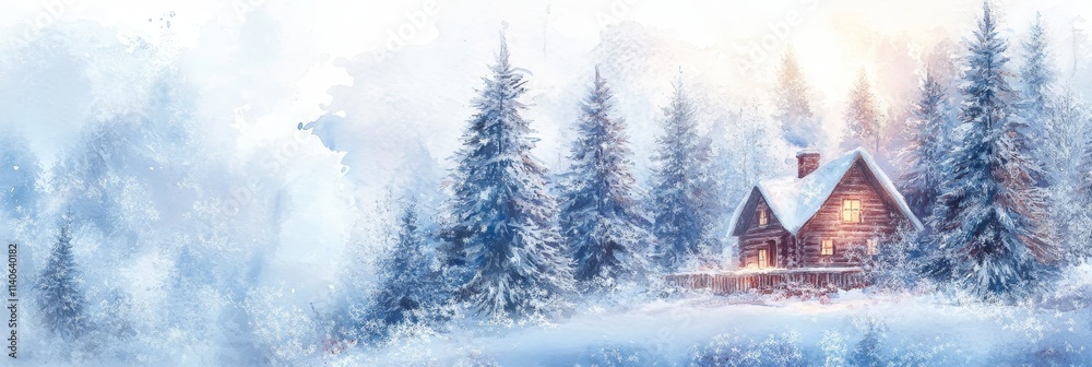 Pastel Winter Cabin in Snowy Forest - Whimsical winter scene, pastel watercolor style, cozy cabin, snowy trees, peaceful atmosphere. Symbolizing serenity, warmth, winter wonderland, home, and nature. Pastel Winter Cabin in Snowy Forest - Whimsical winter scene, pastel watercolor style, cozy cabin, snowy trees, peaceful atmosphere. Symbolizing serenity, warmth, winter wonderland, home, and nature.