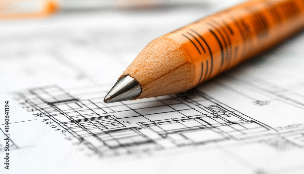 pencil and ruler on blueprint. closeup of architects pen on blueprint pencil and ruler on blueprint. closeup of architects pen on blueprint