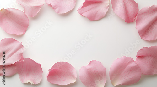 Delicate pink flower petals arranged around a white background creating a beautiful frame. Perfect for love cards, weddings, greeting cards, valentines day promotional material and much more.