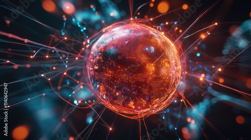 A futuristic representation of global connections, a globe surrounded by spinning holographic data points, sci-fi, high resolution, vibrant tones 