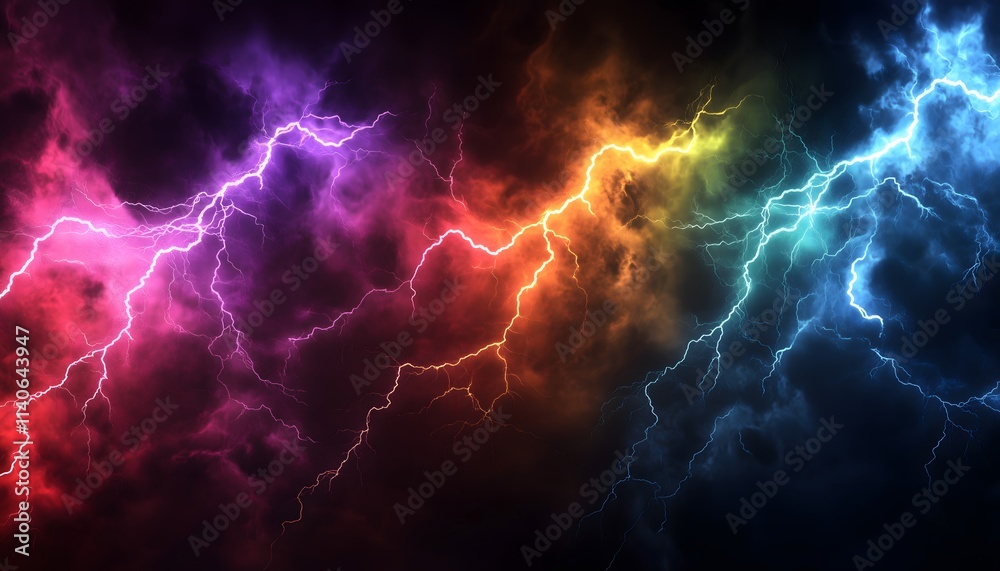 Obraz premium A thunderstorm with lightning in different colors