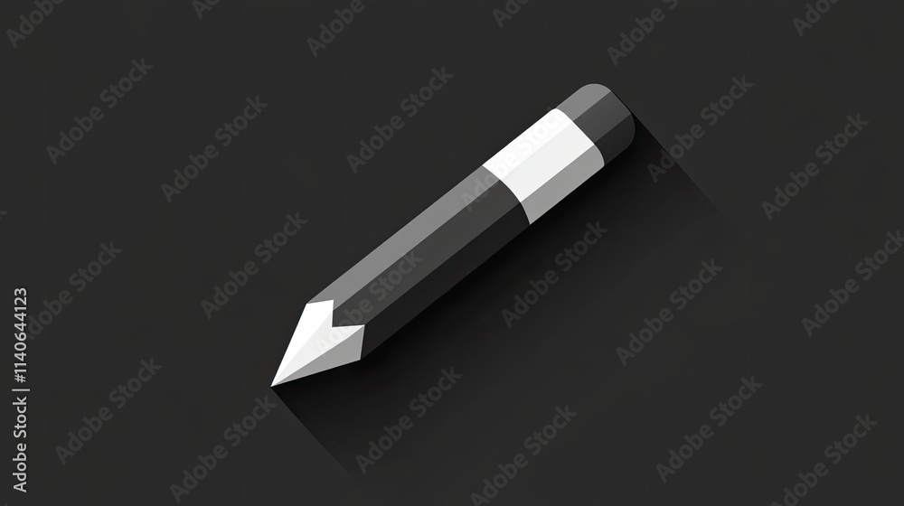 Gray pencil icon with long shadow on dark background. Gray pencil icon with long shadow on dark background.