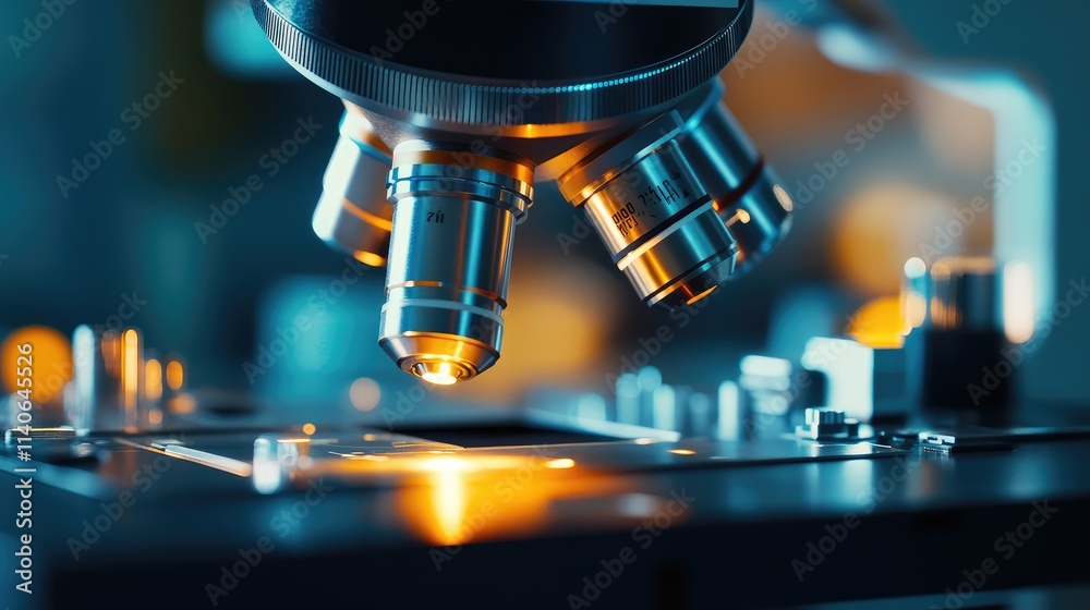 A microchip under a high-powered microscope, showcasing its complex pathways and glowing elements for precise examination A microchip under a high-powered microscope, showcasing its complex pathways and glowing elements for precise examination