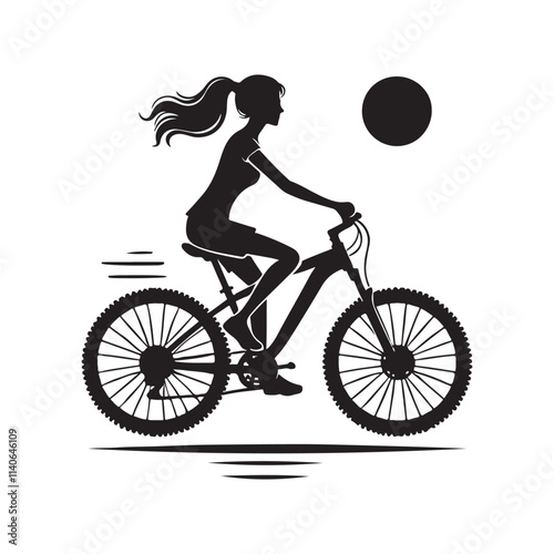 Person Riding a Bicycle Silhouette Vector Illustration, Solid White Background.