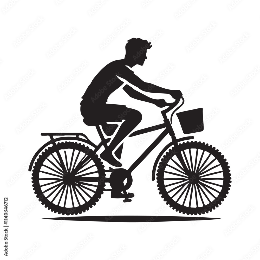 Fototapeta premium Person Riding a Bicycle Silhouette Vector Illustration, Solid White Background.