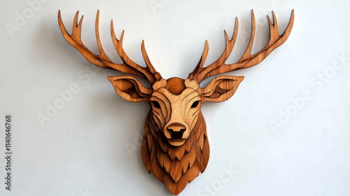 Intricate wooden deer head wall art. photo