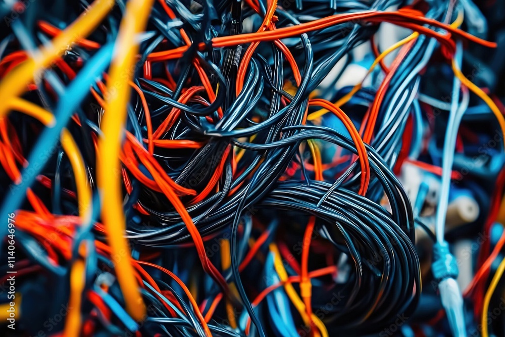 Tangled cables , wires and connectors of computer and internet network. Generative ai Tangled cables , wires and connectors of computer and internet network. Generative ai