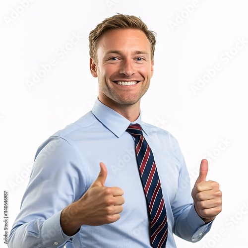 Professional Businessman Giving Thumbs Up with Enthusiastic Expression

 photo