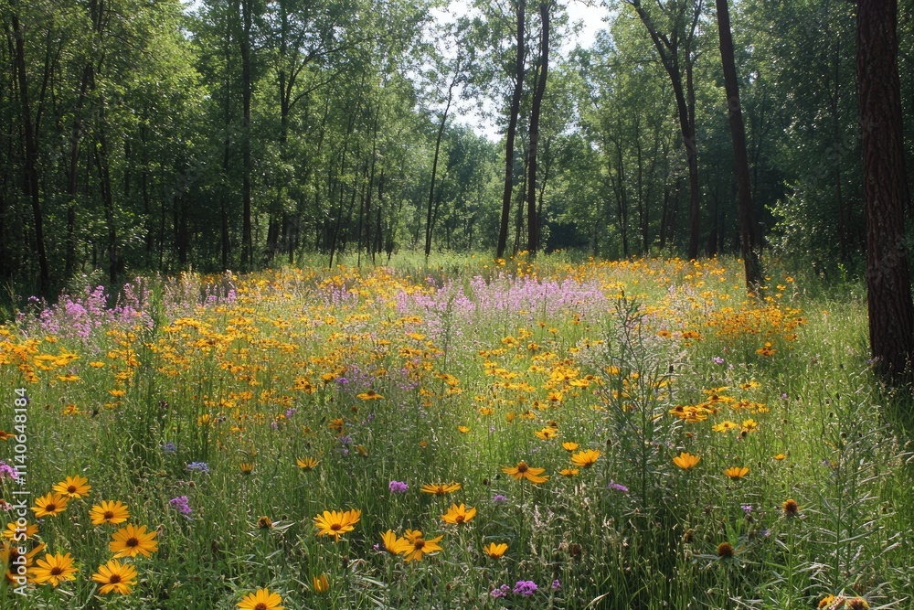 Obraz premium Blooming wildflowers creating a colorful meadow in the forest