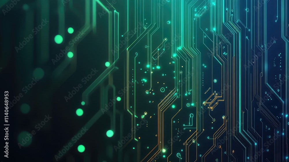A minimalistic microchip with subtle glowing circuits that light up in a gradient of soft green to blue, symbolizing efficiency A minimalistic microchip with subtle glowing circuits that light up in a gradient of soft green to blue, symbolizing efficiency