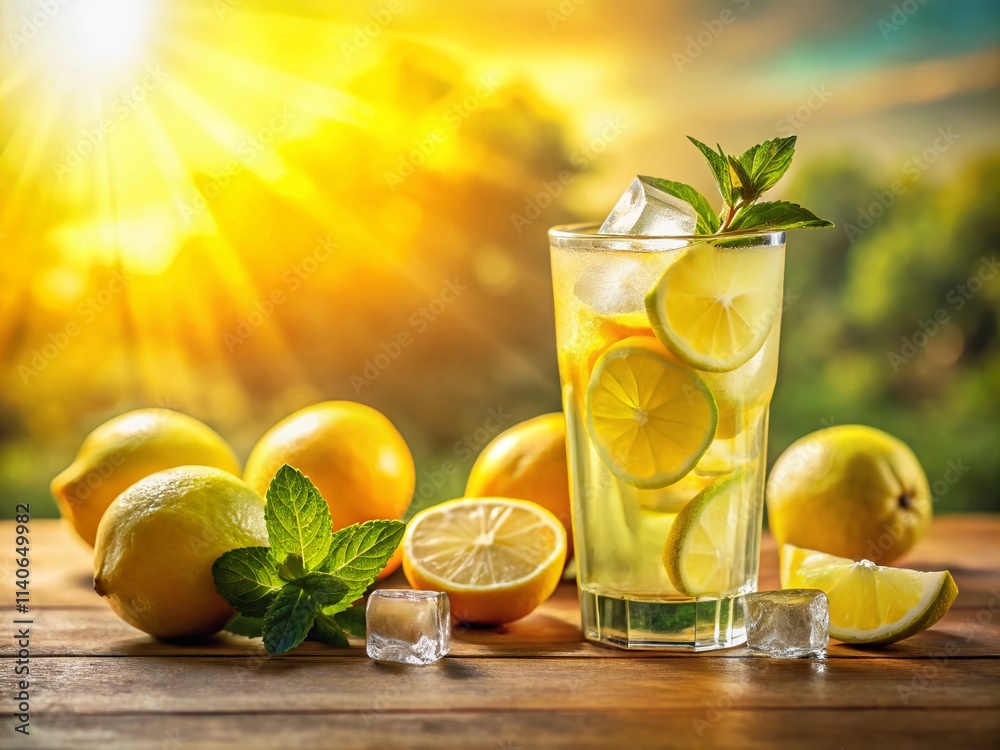 Fototapeta premium Refreshing Homemade Lemonade in a Glass Cup - Summer Drink Recipe