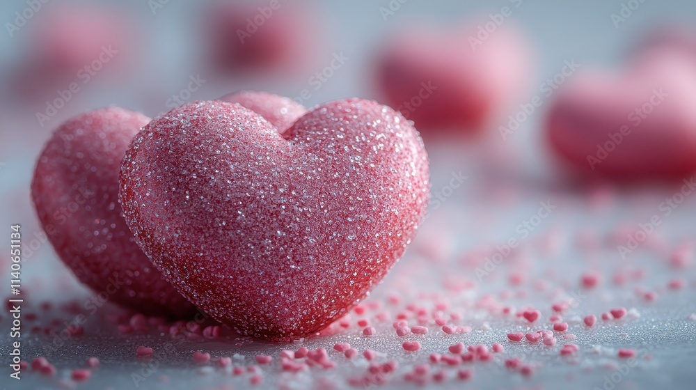 Obraz premium A close-up of heart-shaped sprinkles scattered on a white surface.