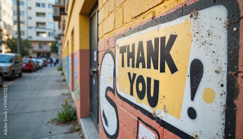 Thank you sign painted on urban wall
