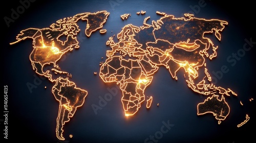 Wallpaper Mural A glowing world map illuminated with bright lines, showcasing cities and regions in a modern, digital style against a dark background. Torontodigital.ca