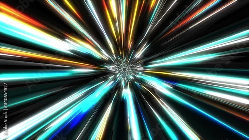Abstract colorful background with glowing rays and vibrant neon tunnel pattern in motion.background 4k, loop animation, Abstract background.	