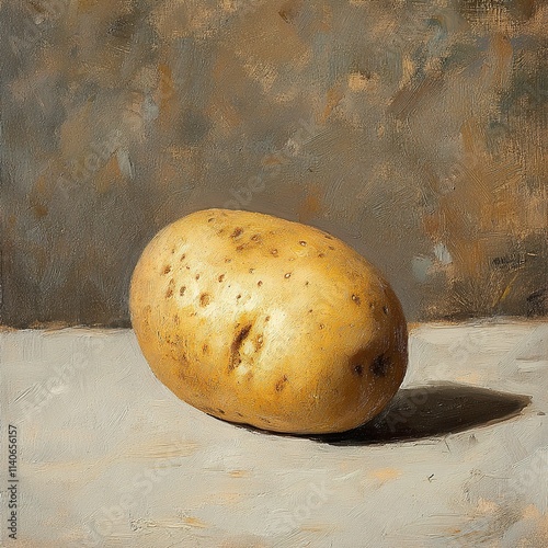 A Single Potato: A Still Life Oil Painting photo