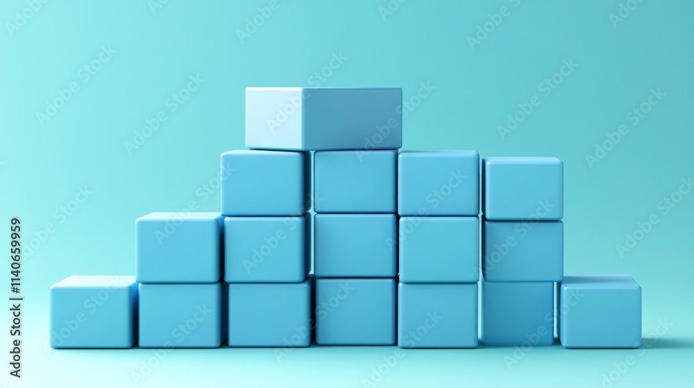 Stacked light blue cubes in a pyramid shape. Stacked light blue cubes in a pyramid shape.