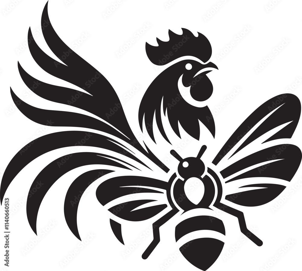 Rooster and bee vector of silhouette art of illustration Rooster and bee vector of silhouette art of illustration