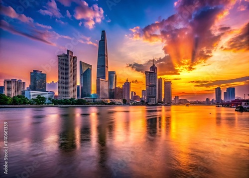 Wallpaper Mural Saigon Sunset Panorama Silhouette - Ho Chi Minh City River Skyline Photography Torontodigital.ca