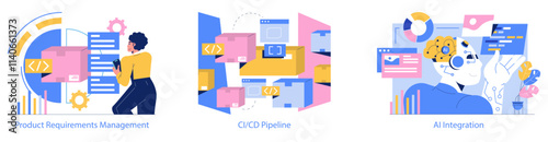 Development Process Automation. Flat Vector Illustration