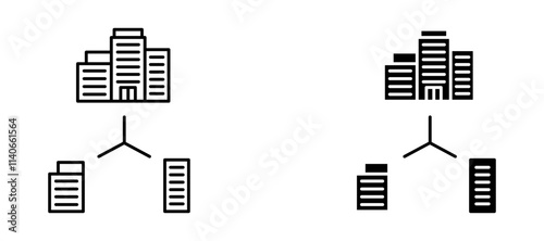 Company subsidiary Icon set in black color for ui designs