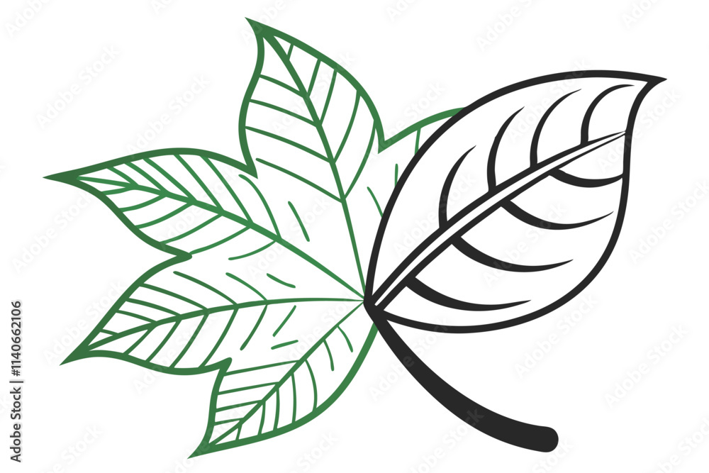 A minimal leaf icon composed of just a simple outline, with no fill inside the shape. Use bold, clean lines and a vibrant green color to make it stand out. Black Color and White Background
