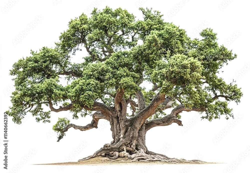 Beautiful oak tree with green leaves on a white background Beautiful oak tree with green leaves on a white background