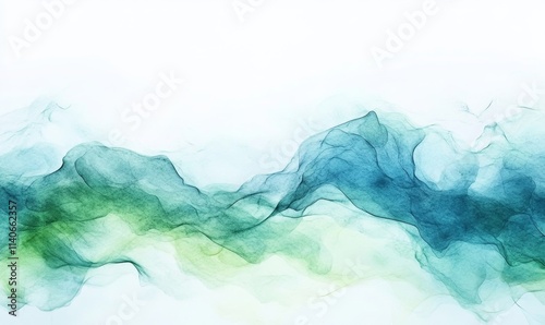 Abstract watercolor background, blue green wave gradient, flowing brush strokes, copy space, Generative AI