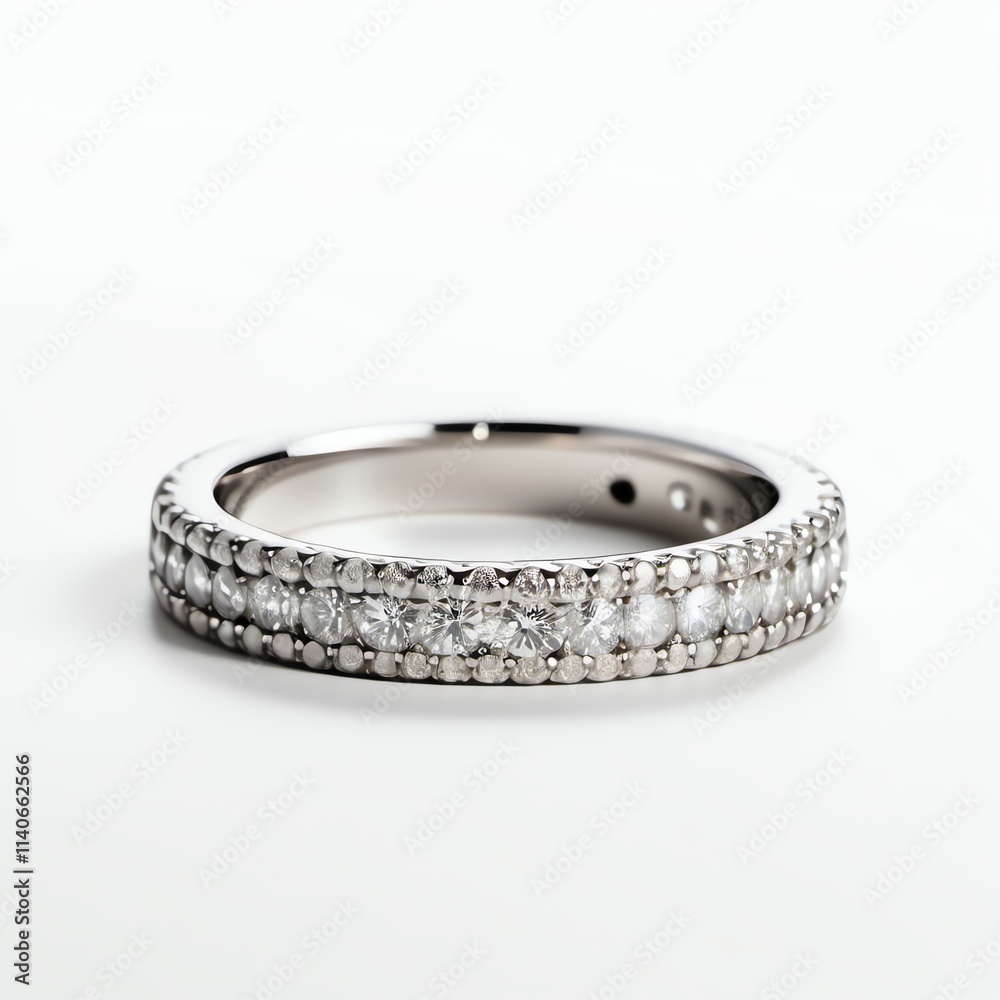 Elegant diamond wedding ring on white surface. Elegant diamond wedding ring on white surface.