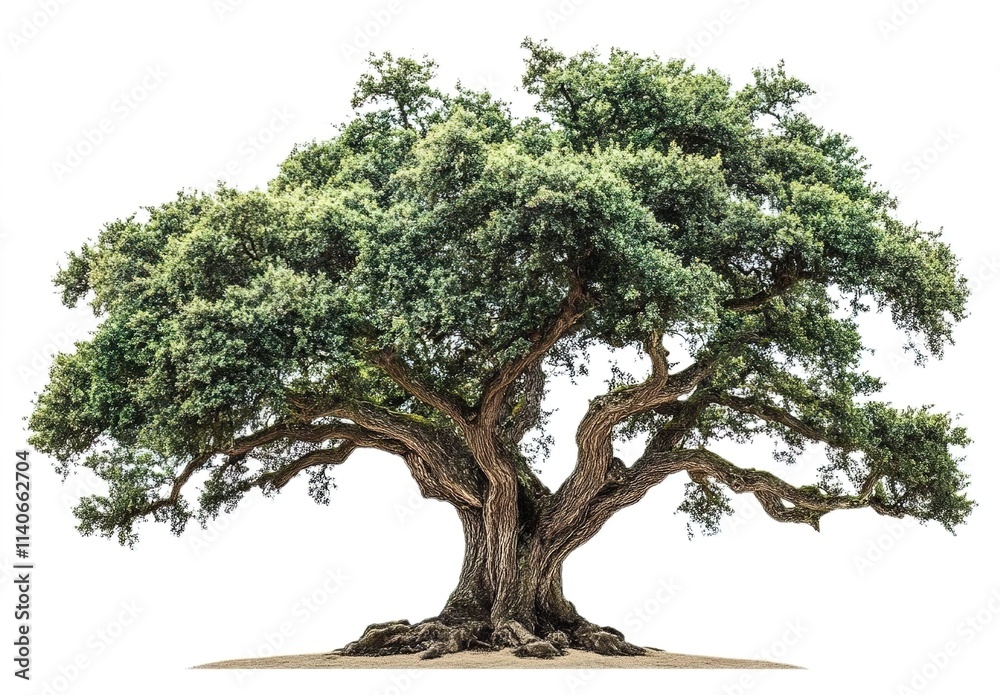 Beautiful oak tree with green leaves on a white background Beautiful oak tree with green leaves on a white background